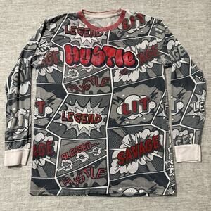Hustle Savage OG Mens Shirt Size Adult L All Over Comic Print Long Sleeve Tee